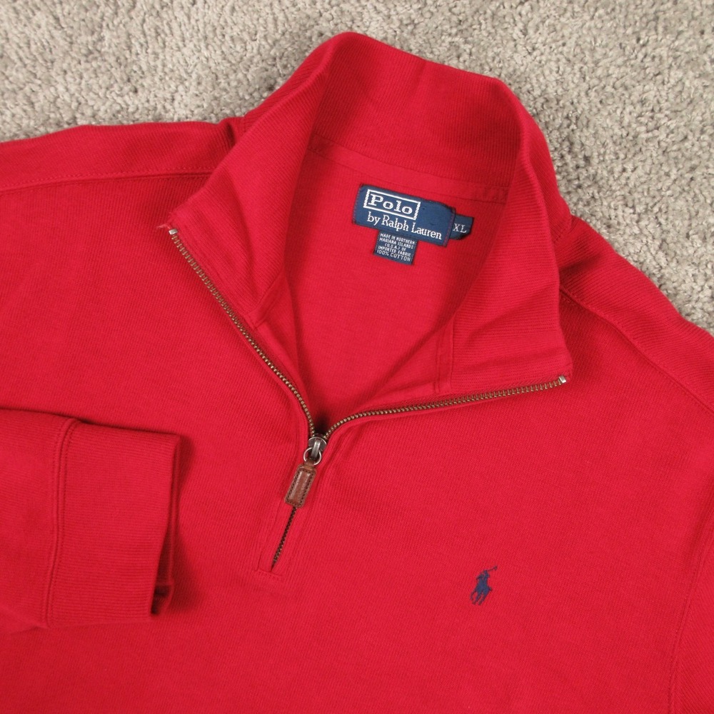 Vintage Polo Ralph Lauren Sweater Mens XL Red Solid‎ Rib Knit 1/4 Zip Pullover